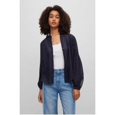 Hugo Boss Relaxed-fit collarless blouse in cotton voile 50497835-404 Dark Blue