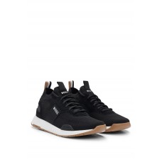 Hugo Boss Structured-knit sock trainers with branding 50498245-014 Black