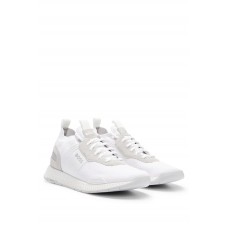 Hugo Boss Structured-knit sock trainers with branding 50498245-100 White