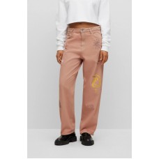 Hugo Boss Relaxed-fit jeans in overdyed denim with doodle motifs 50499847-830 Light Orange