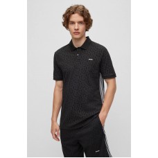Hugo Boss Cotton-piqué polo shirt with all-over monogram pattern 50502699-010 Black