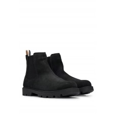 Hugo Boss Chelsea boots in suede with signature-stripe tape 50503675-001 Black