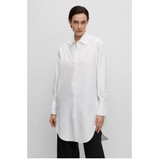 Hugo Boss Longline blouse in cotton poplin with point collar 50505133-100 White