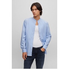 Hugo Boss Collarless slim-fit shirt in easy-iron cotton poplin 50505220-459 Light Blue