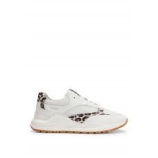 Hugo Boss Mixed-material trainers with leopard-motif accents 50485844 White