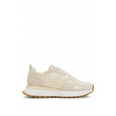 Hugo Boss Mixed-material lace-up trainers with leather facings 50486379 White