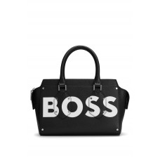 Hugo Boss Leather tote bag with contrast logo 50487884 Black