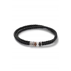 Hugo Boss Braided-leather cuff with signature-stripe branded clasp 50491951 Black