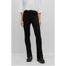 Hugo Boss Ribbed-crepe regular-fit trousers with slit hems 50493743 Black