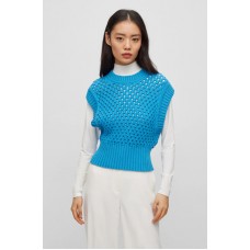 Hugo Boss Sleeveless open-knit top in a cotton blend 50493887 Blue