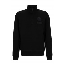 Hugo Boss Cotton-terry zip-neck sweatshirt with racing-inspired details 50493968 Black