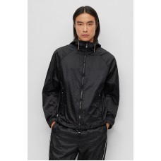 Hugo Boss Water-repellent hooded jacket with monogram jacquard 50494294 Black