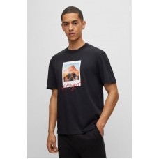 Hugo Boss Cotton-jersey T-shirt with animal print and logo 50494397 Black