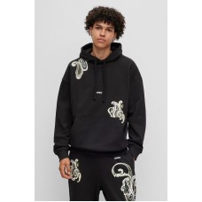 Hugo Boss Relaxed-fit cotton hoodie with paisley motifs 50494559 Black