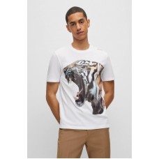 Hugo Boss Cotton-jersey T-shirt with tiger graphic 50494577 White