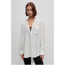 Hugo Boss Oversized-fit blouse in striped fabric with point collar 50494628 Patterned
