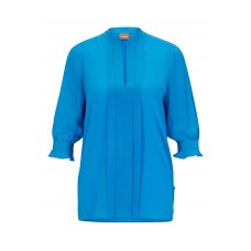 Hugo Boss Regular-fit blouse in pure silk with pleat front 50494739 Blue