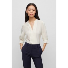 Hugo Boss Regular-fit blouse in pure silk with pleat front 50494739 White