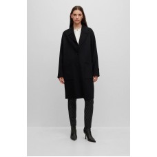 Hugo Boss Melange relaxed-fit coat blended with wool 50495269 Black