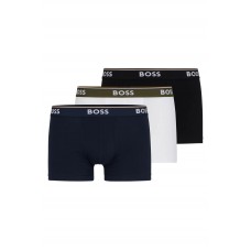 Hugo Boss Three-pack of stretch-cotton trunks with logo waistbands 50495436 Patterned