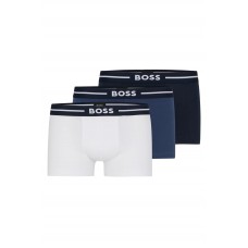 Hugo Boss Three-pack of stretch-cotton trunks with logo waistbands 50495472 Patterned