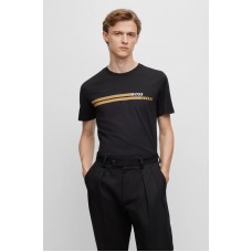 Hugo Boss Cotton-jersey slim-fit T-shirt with racing-inspired stripe 50495704 Black