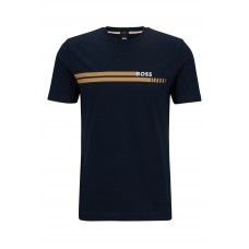 Hugo Boss Cotton-jersey slim-fit T-shirt with racing-inspired stripe 50495704 Dark Blue