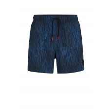Hugo Boss Quick-drying recycled-fabric swim shorts with signature print 50496305 Dark Blue