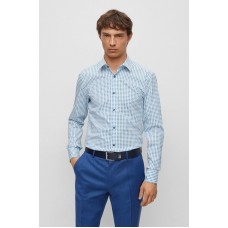 Hugo Boss Slim-fit shirt in printed stretch cotton 50496586 Blue