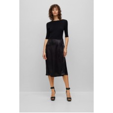 Hugo Boss Mixed-material dress with satin skirt part 50496639 Black