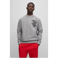Hugo Boss Relaxed-fit cotton-blend sweatshirt with racing-inspired print 50497104 Light Grey