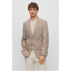 Hugo Boss Slim-fit jacket in herringbone cotton and virgin wool 50497274 Beige