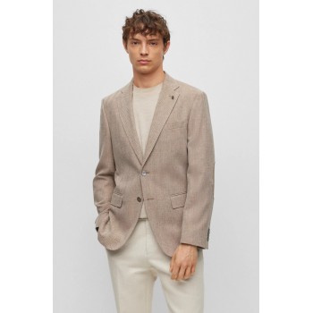 Hugo Boss Slim-fit jacket in herringbone cotton and virgin wool 50497274 Beige
