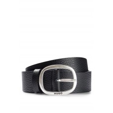Hugo Boss Grained-leather belt with silver-toned branded buckle 50497297 Black