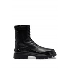Hugo Boss Leather lace-up boots with branded strap 50498601 Black