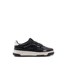 Hugo Boss Basketball-style trainers with leather and decorative reflective mesh 50498892 Black