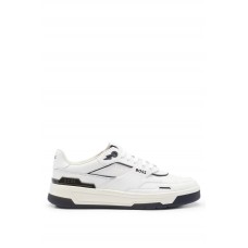 Hugo Boss Basketball-style trainers with leather and decorative reflective mesh 50498892 White