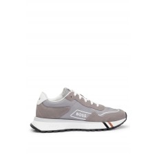 Hugo Boss Mixed-material trainers with signature-stripe detail 50498907 Grey