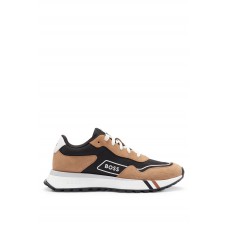 Hugo Boss Mixed-material trainers with signature-stripe detail 50498907 Light Brown