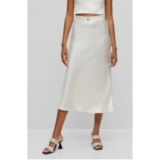 Hugo Boss Satin midi skirt with branded belt 50500146 White