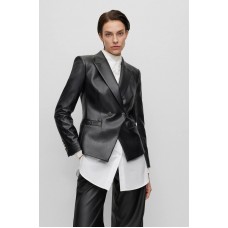 Hugo Boss Regular-fit jacket in faux leather with peak lapels 50501828 Black