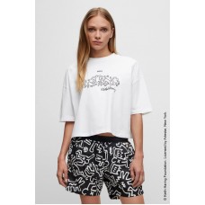 Hugo Boss BOSS x Keith Haring cotton T-shirt with logo artwork 50505452 White